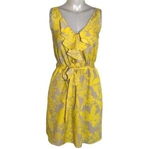 EXPRESS YELLOW & GREY‎ FLORAL SLEEVELESS DRESS